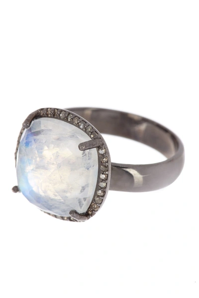 Adornia Fine Cushion Cut Moonstone Diamond Halo Ring In White