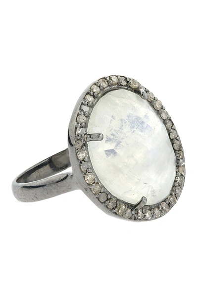 Adornia Fine Sterling Silver Moonstone & Diamond Halo Ring In White