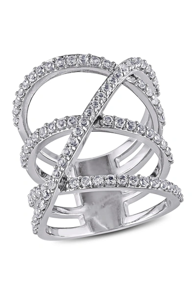 Delmar Sterling Silver White Topaz Triple Crisscross Ring