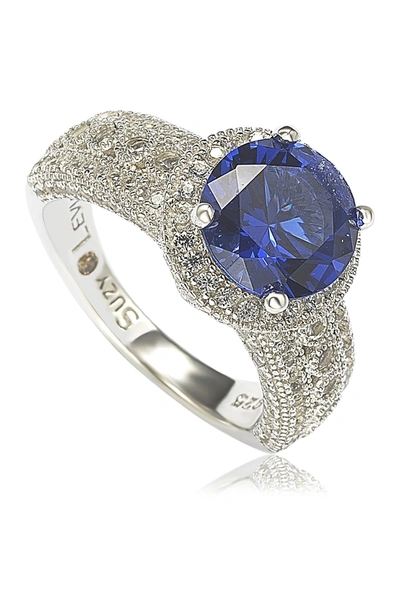 Suzy Levian Sterling Silver Round-cut Blue Sapphire & Diamond Accent Ring