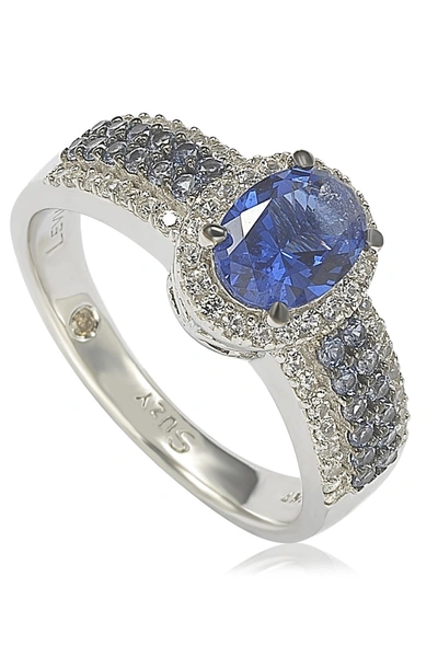 Suzy Levian Sterling Silver Oval-cut Sapphire Pave Sapphire Diamond Accent Anniversary Ring In Blue