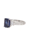 Suzy Levian Sterling Silver Rectangular Sapphire Diamond Accent Ring In Blue