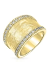 Bling Jewelry Pave Cz Hammered Wide Band Ring In Gold