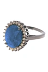 ADORNIA FINE BLACK RHODIUM PLATED STERLING SILVER HALO DIAMOND BLUE SAPPHIRE RING,791109045497