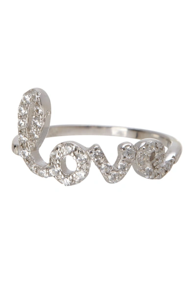 Adornia White Rhodium Plated Pave Swarovski Crystal Cursive Love Ring In Silver
