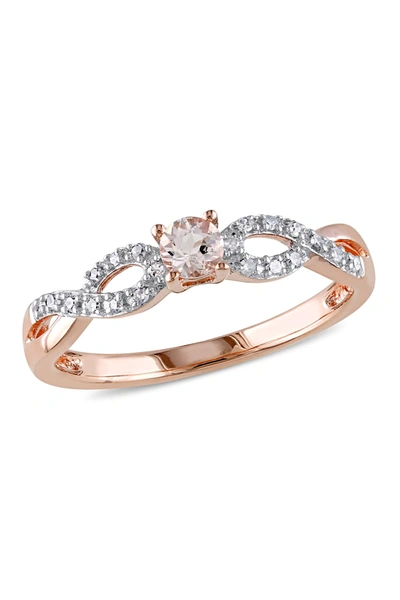 Delmar Pink Rhodium Plated Sterling Silver Morganite & Diamond Ring