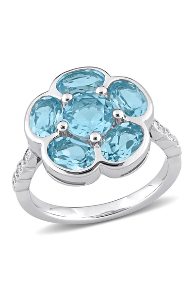 Delmar Blue Topaz & Diamond Floral Ring