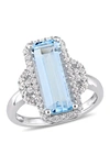 Delmar Sterling Silver Sky Blue Emerald Cut Topaz & White Topaz Ring In Blue