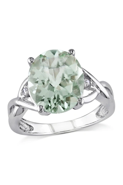 Delmar Sterling Silver Oval Prasiolite & Diamond Accent Ring In Green