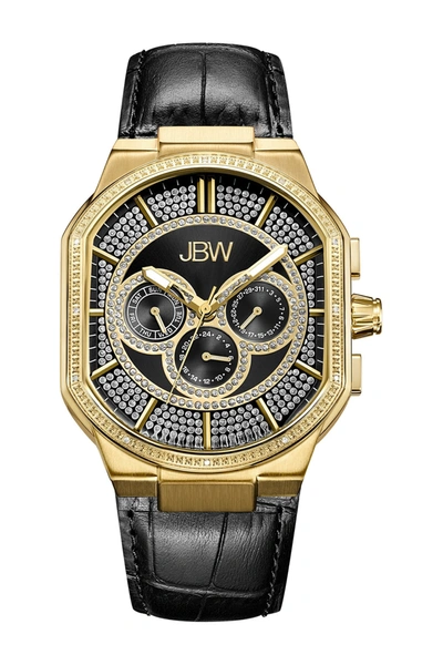 Jbw Orion Diamond Croc Embossed Leather Watch, 43mm In Gold