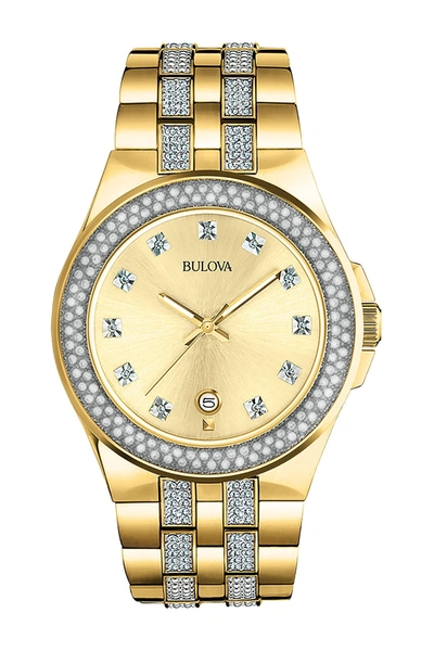 Bulova Swarovski Crystal Accented Quartz Bracelet Watch, 42mm In Gold-tone