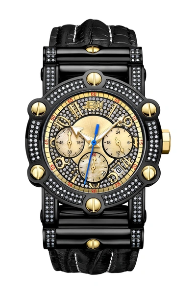 Jbw Phantom 10 Year Chronograph Diamond Croc Embossed Leather Strap Watch, 42mm In Black
