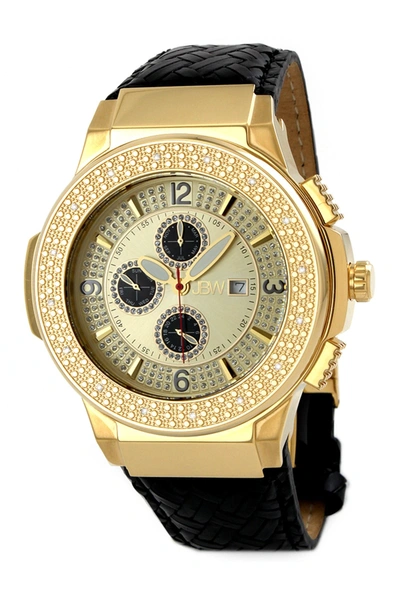 Jbw Saxon Diamond Embossed Leather Watch, 46mm In Gold