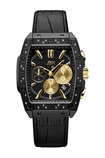 Jbw Echelon Diamond Chronograph Croc Embossed Leather Strap Watch, 41mm In Black