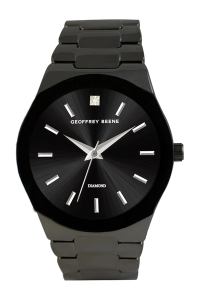 Geoffrey Beene Men's Quad Edged Glass Diamond Bracelet Watch In Gunmetal