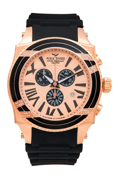 Aquaswiss Swissport Xg D Diamond Sporty Watch, 63mm In Black/rosegold