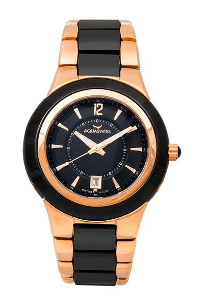 Aquaswiss Unisex C91 M Ceramic Strap Watch, 45mm In Black-rosegold