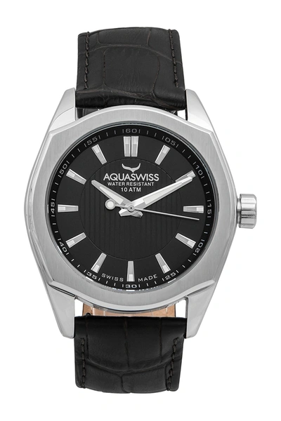 Aquaswiss Unisex Classic Iv Leather Strap Watch, 50mm In Black