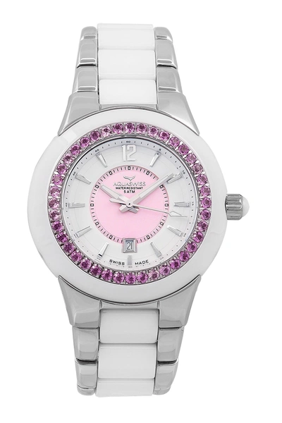 Aquaswiss Women's Sea Star Ceramic Strap Watch In White-pink