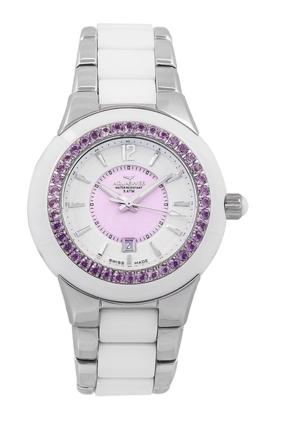 Aquaswiss Women's Sea Star Ceramic Strap Watch In White-purple