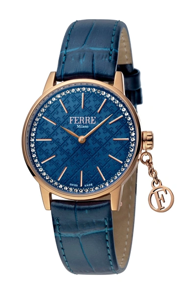 Ferre Milano Women's Donna Messina Croc Embossed Leather Strap Watch In D. Blue
