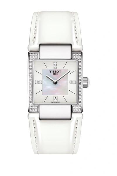 Tissot T-2 Mother Of Pearl Diamond Accented Leather Strap Watch- 0.16 Ctw, 32mm