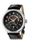 GEVRIL GIROMONDO BLACK DIAL BLACK CALFSKIN LEATHER WATCH, 42MM,840840122520