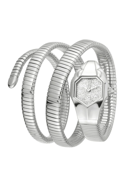 Just Cavalli Women's Triple Glam Analog Quartz Wrap Bracelet Watch In Silver