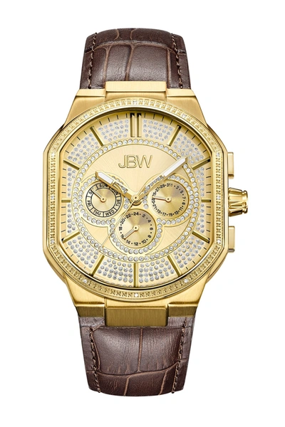 Jbw Orion Diamond Embossed Leather Watch, 43mm In Gold