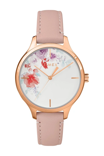 Timex Women's Crystal Bloom Swarovski Crystal Leather Strap Watch In Rose/floral/blush
