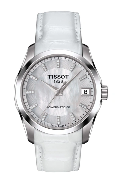 Tissot Couturier Mother Of Pearl & Diamond Croc Embossed Leather Strap Watch, 32mm In 000