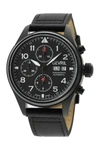 GEVRIL VAUGHN BLACK LEATHER WATCH, 42MM,840840122926