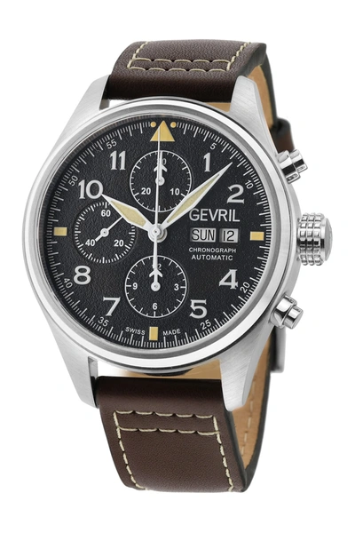 Gevril Vaughn Brown Leather Watch, 42mm