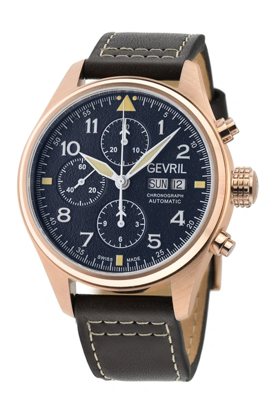 Gevril Vaughn Brown Leather Watch, 42mm