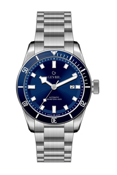 Gevril Yorkville Blue Dial Stainless Steel Watch, 43mm In Silver