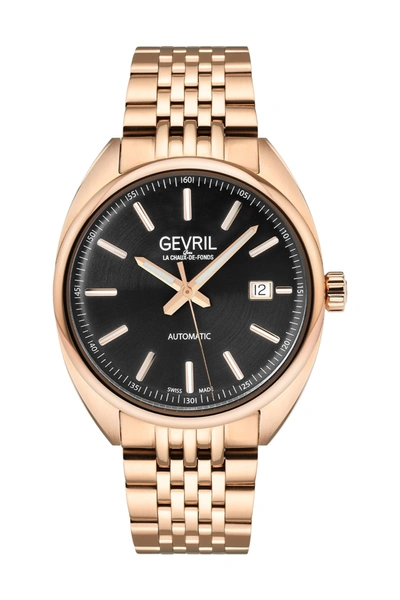 Gevril Five Points Black Dial Rose Gold Watch, 44.5 Mm