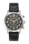Bulova Quartz Analog Leather Strap Watch, 41mm In Black