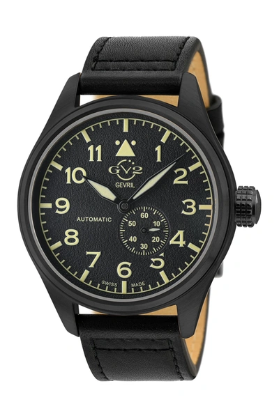 Gevril Aeronautica Leather Strap Watch, 42mm In Black