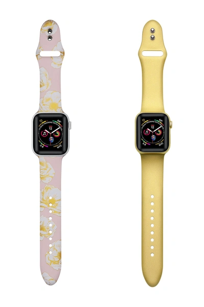 Posh Tech Silicone Bands For Apple Watch In Pink Floral-gold Metallic