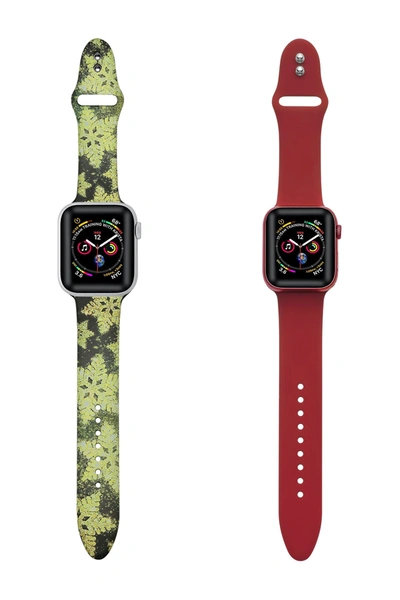 Posh Tech Silicone Bands For Apple Watch In Gold Snow Flake-red