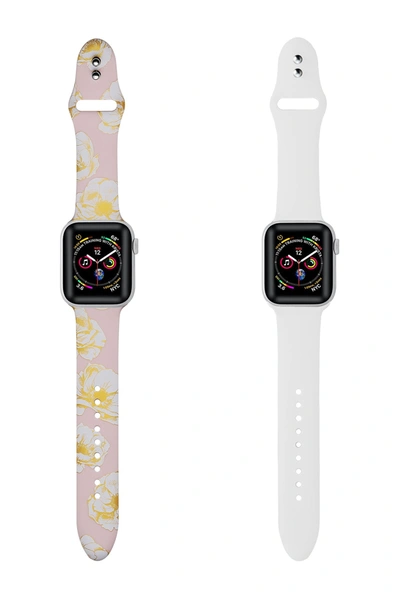 Posh Tech Silicone Bands For Apple Watch In Pink Floral- White