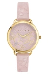 Ted Baker Hettie Leather Strap Watch In Pink/ Floral/ Gold