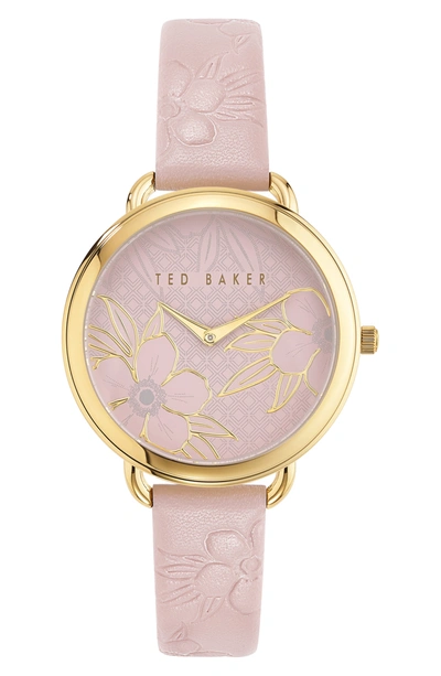 Ted Baker Hettie Leather Strap Watch In Pink/ Floral/ Gold