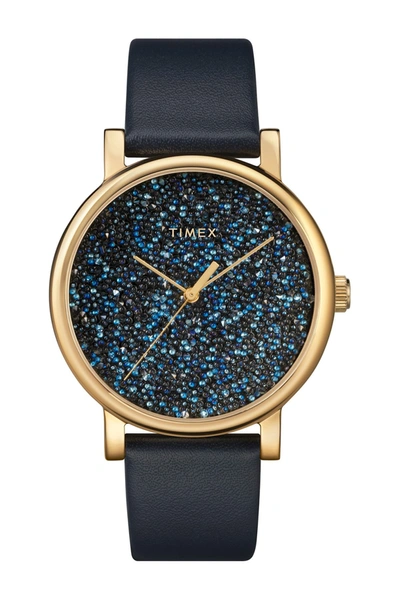 Timex Women's Crystal Opulence With Swarovski(r) Crystals Leather Strap Watch In Gold-blue-blue