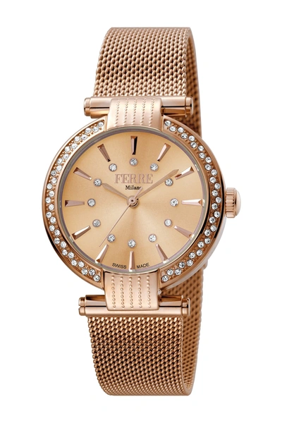 Ferre Milano Mesh & Stainless Steel Watch, 34mm In Rose Gold