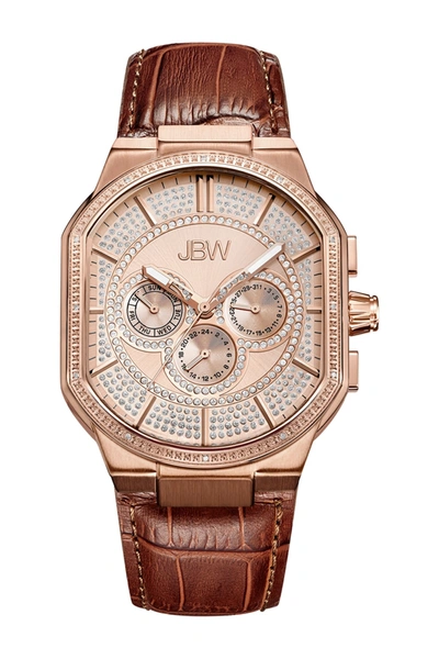 Jbw Orion Diamond Croc Embossed Leather Watch, 43mm In Rose Gold