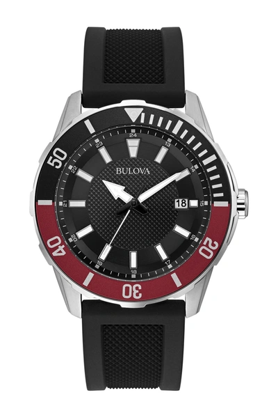 Bulova Classic Quartz Silicone Strap Watch, 44mm In Black