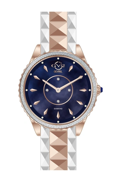 Gevril Siena Blue Mother Of Pearl Dial Two Tone Rose Bracelet Watch, 38mm In Two Tone Rose Gold-silver
