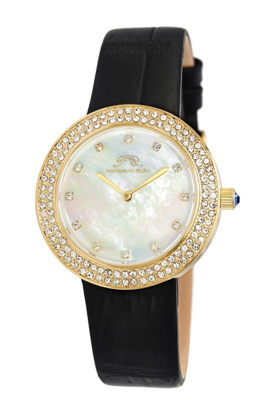 Porsamo Bleu Larissa Crystal Leather Strap Watch, 35mm In Gold-black