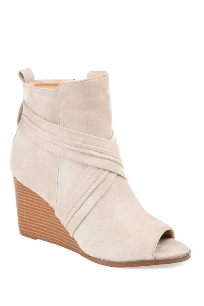 Journee Collection Women's Sabeena Peep Toe Stacked Wedge Booties In Tan/beige